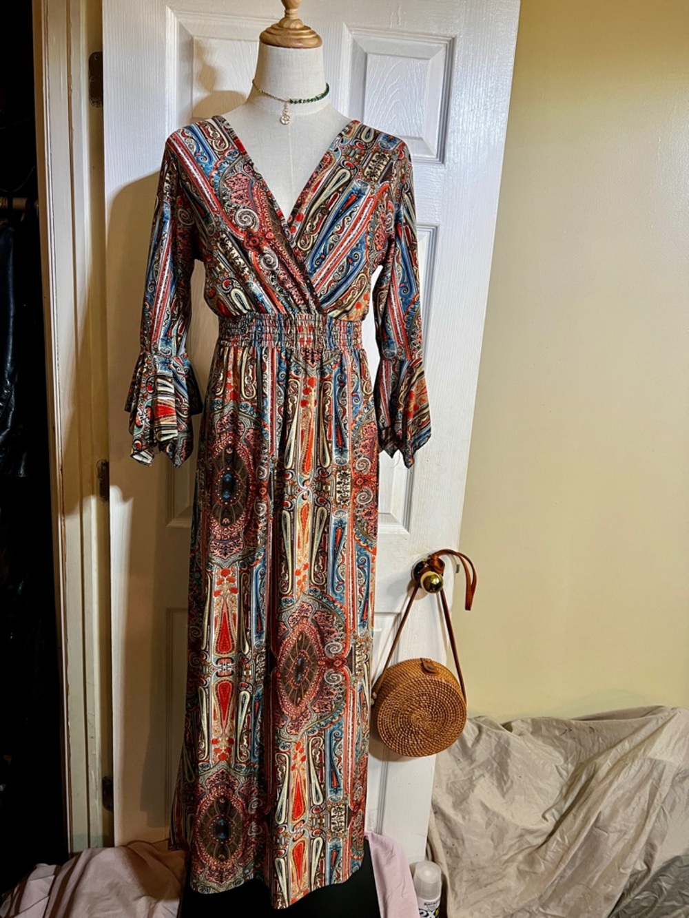 Lapogee India Y2K Wms Paisley Boho Hippie Festival Artsy Maxi Dress Brown Rust M
